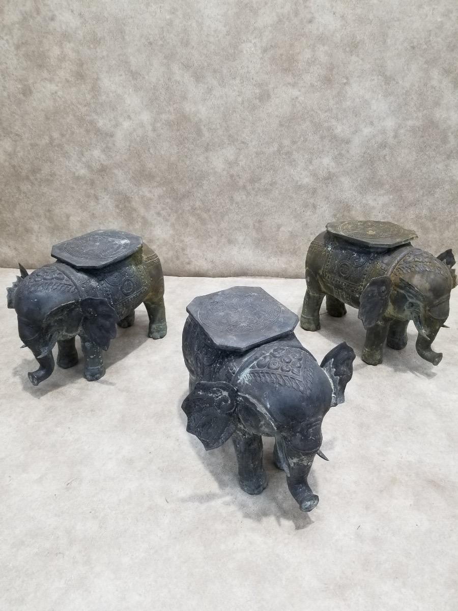 Antique Balinese Hammered Bronze Saddled Elephant Plant-Stand/Cocktail Table - S For Sale 6