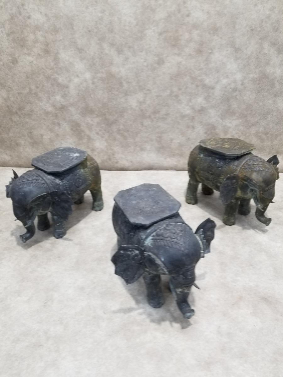 Antique Balinese Hammered Bronze Saddled Elephant Plant-Stand/Cocktail Table - S For Sale 8