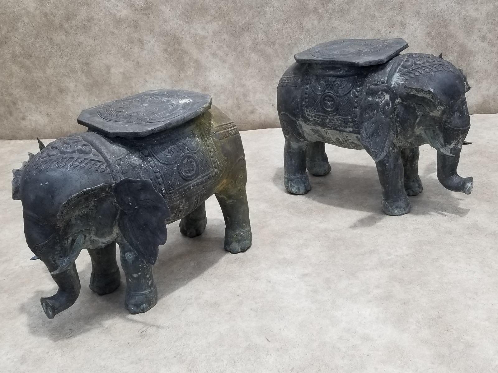 Antique Balinese Hammered Bronze Saddled Elephant Plant-Stand/Cocktail Table - S For Sale 9