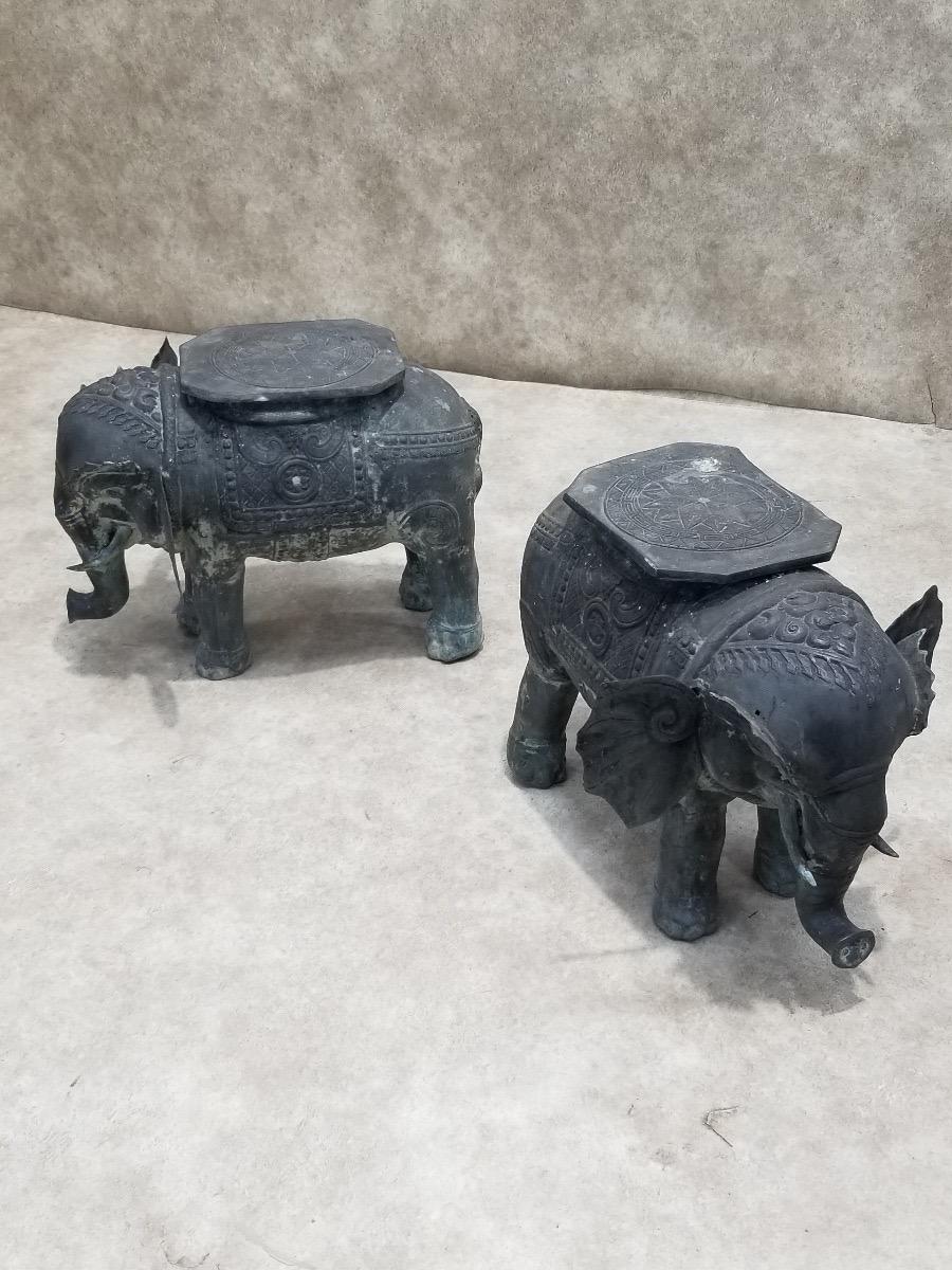 Antique Balinese Hammered Bronze Saddled Elephant Plant-Stand/Cocktail Table - S For Sale 10