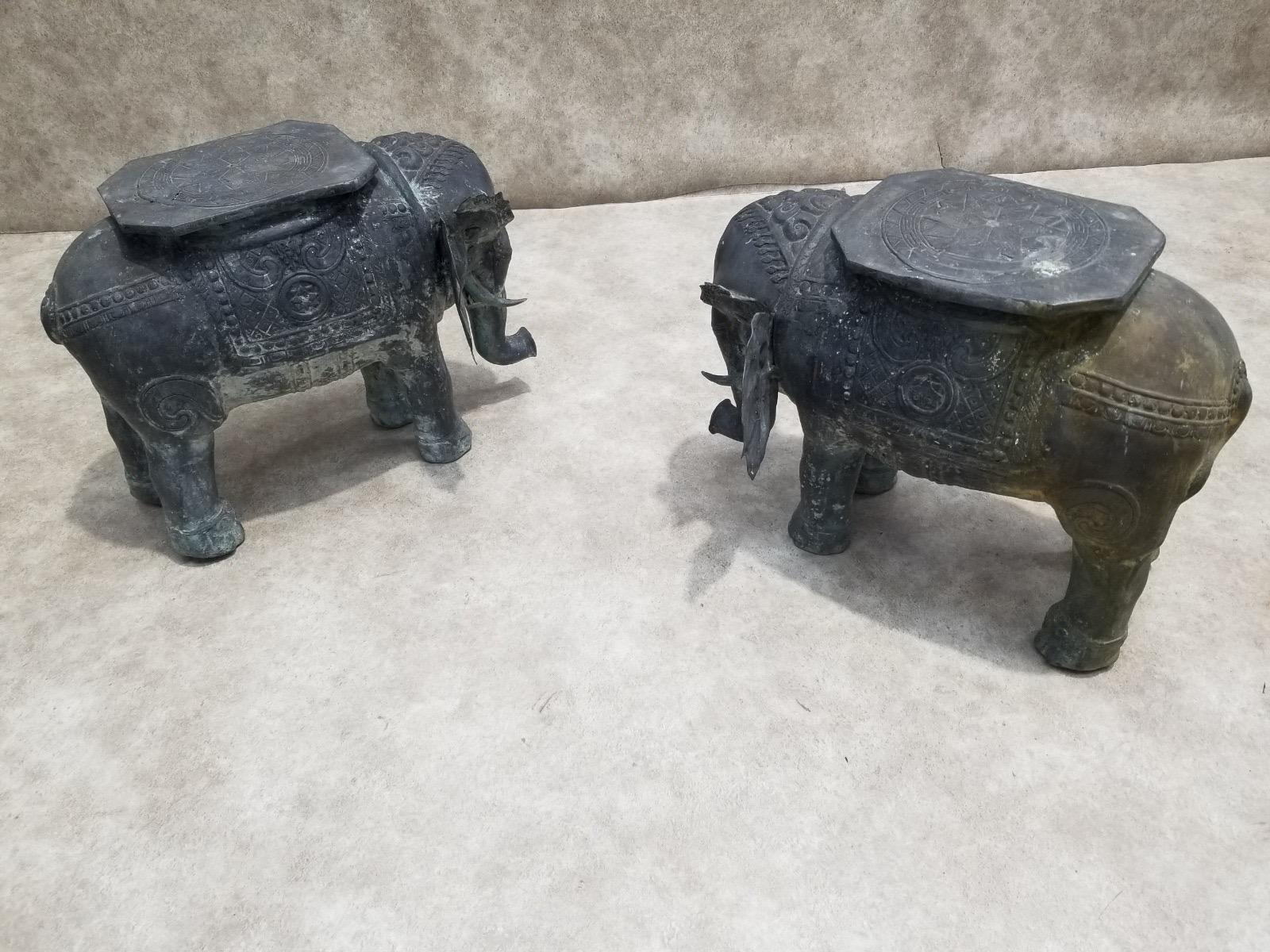 Antique Balinese Hammered Bronze Saddled Elephant Plant-Stand/Cocktail Table - S For Sale 12
