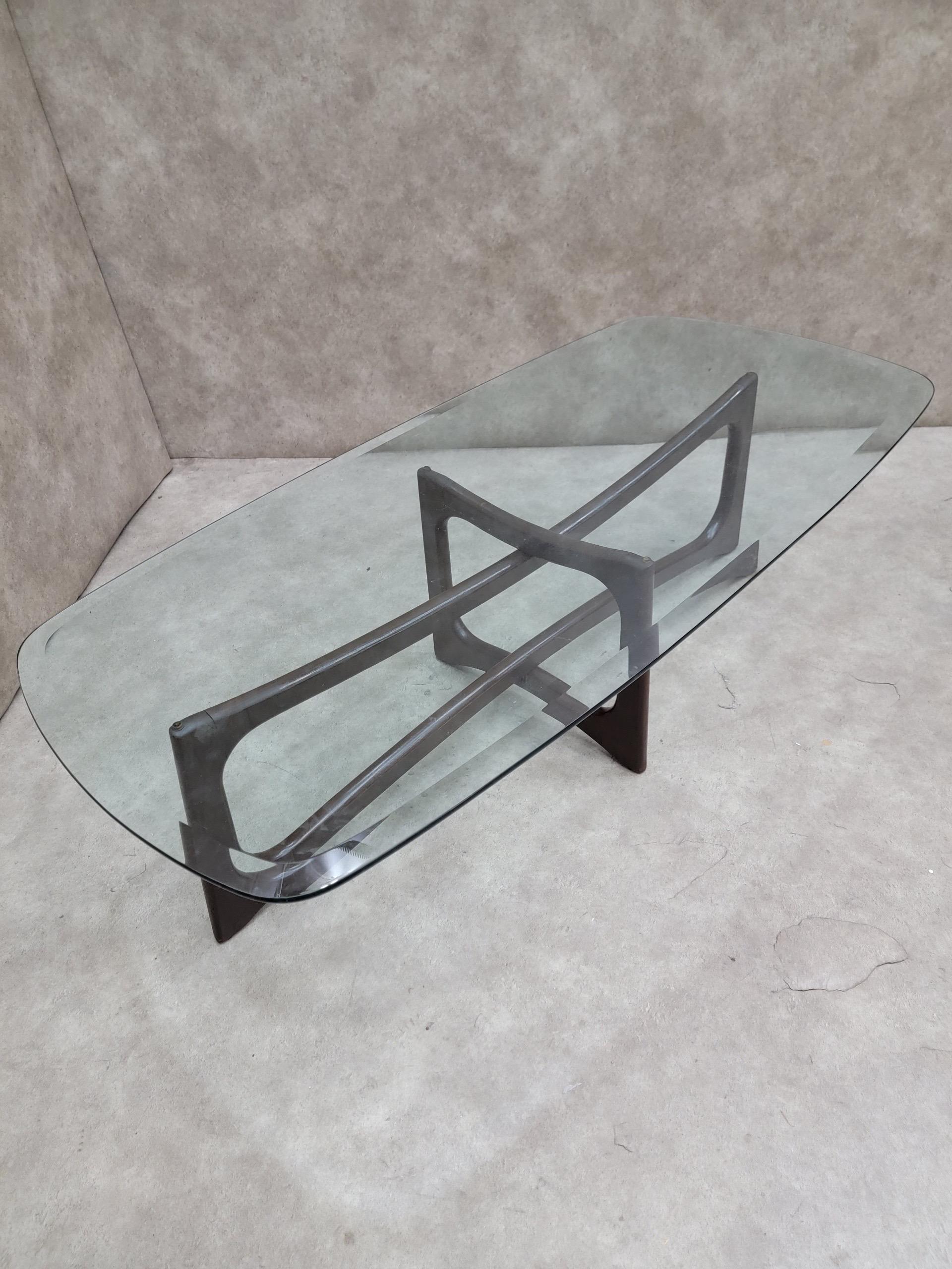 Mid Century Adrian Pearsall Stil Bowtie Walnuss und Glasplatte Couchtisch (amerikanisch) im Angebot