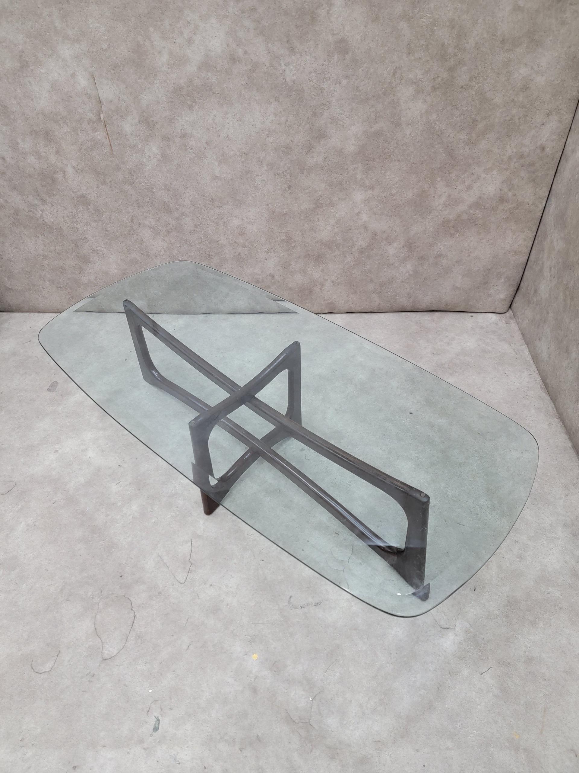 Mid Century Adrian Pearsall Stil Bowtie Walnuss und Glasplatte Couchtisch im Angebot 1