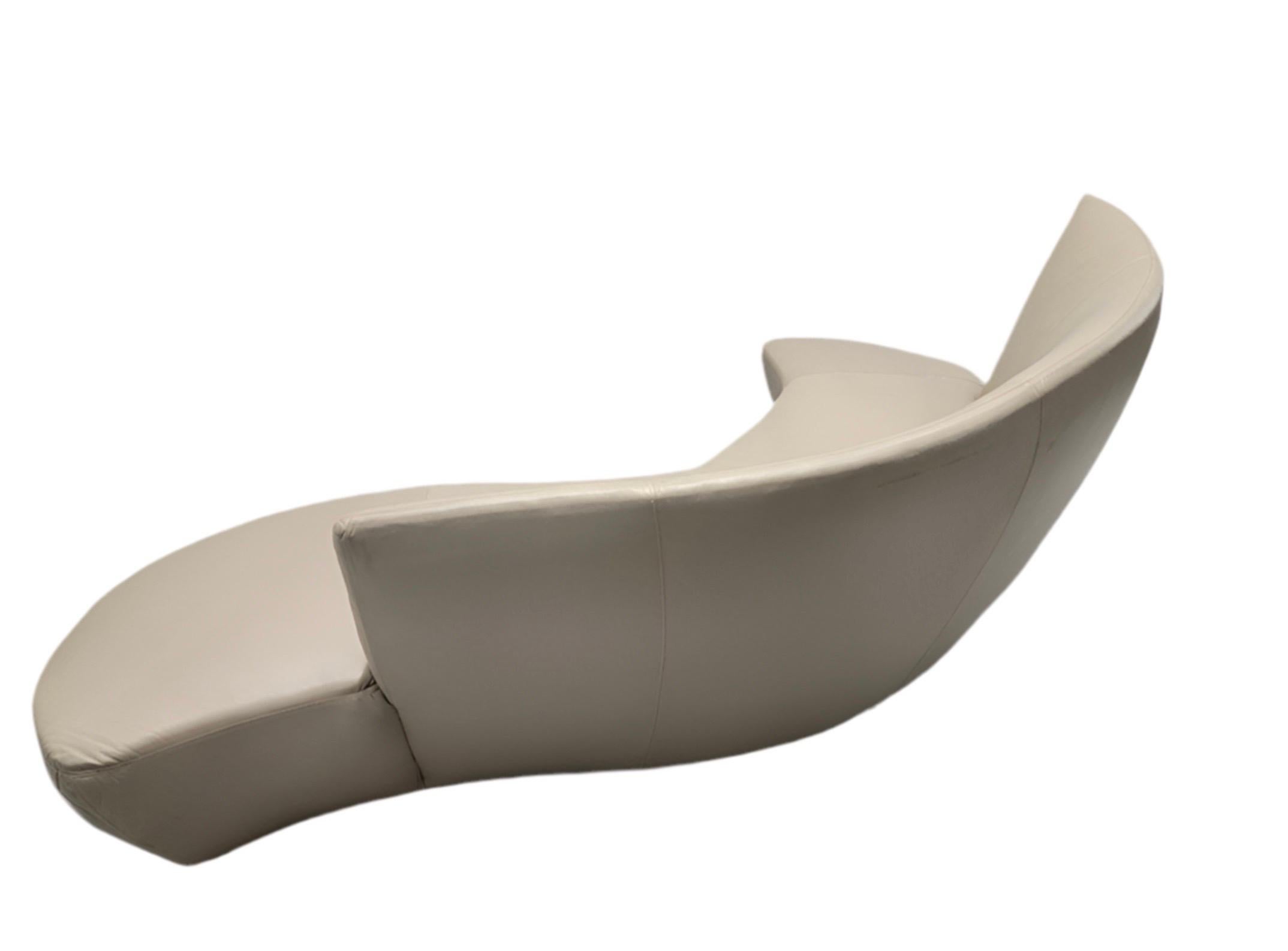 Post-Modern Mid-Century Modern Serpentine Sofa Newly Reupholstered in Leather For Sale