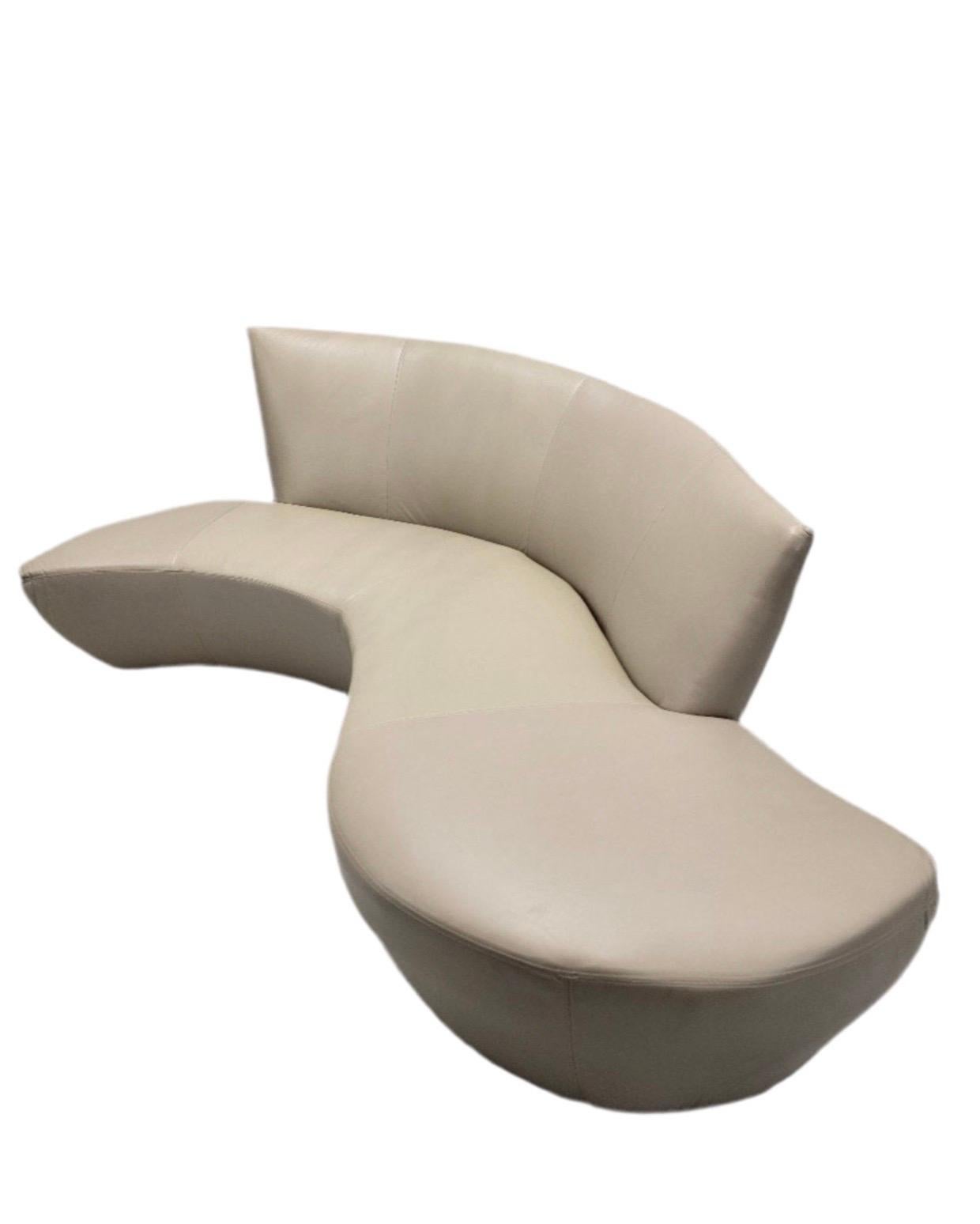 Mid-Century Modern Serpentine Sofa Newly Reupholstered in Leather In Good Condition For Sale In Chicago, IL