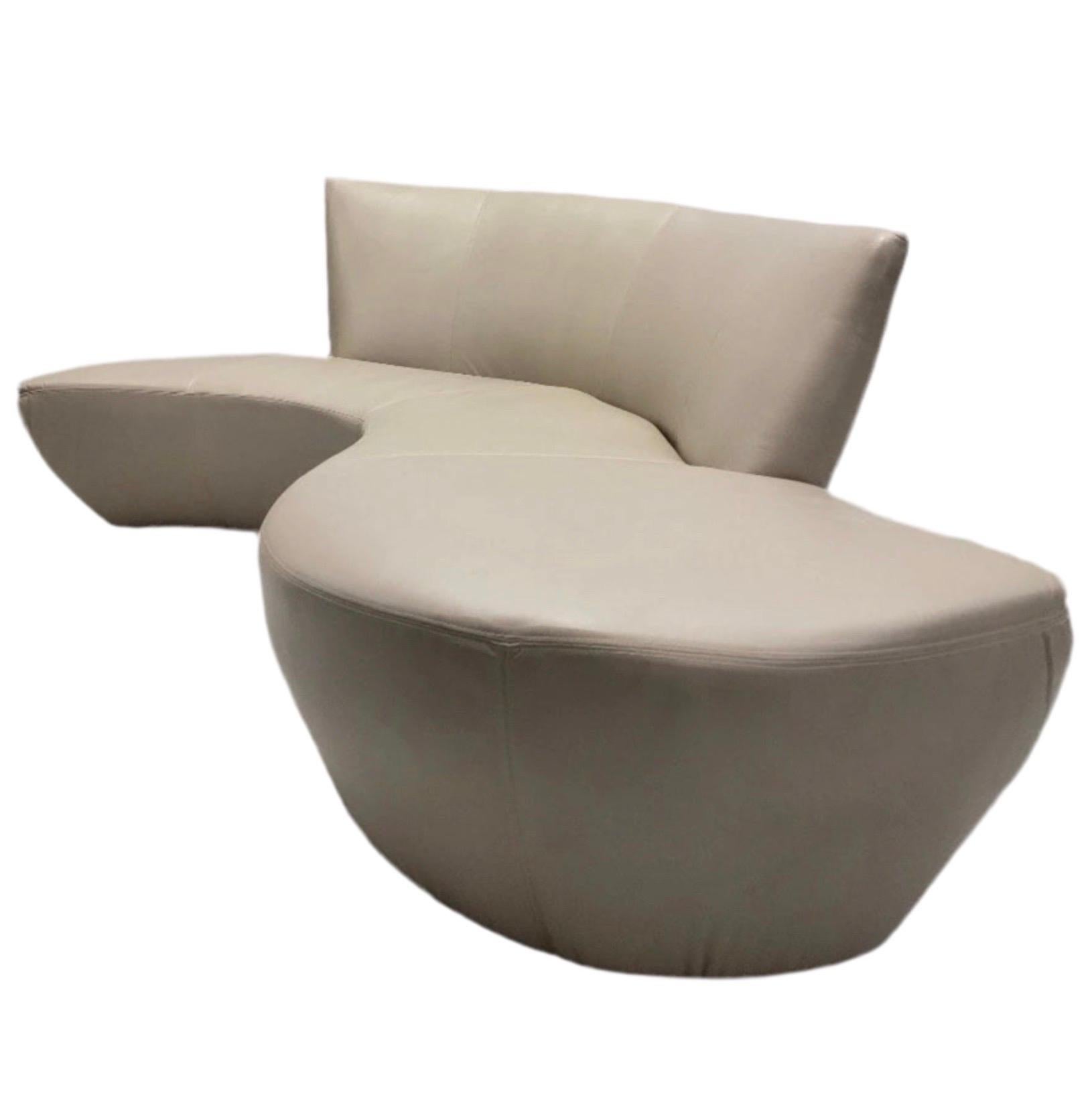 20th Century Mid-Century Modern Serpentine Sofa Newly Reupholstered in Leather For Sale