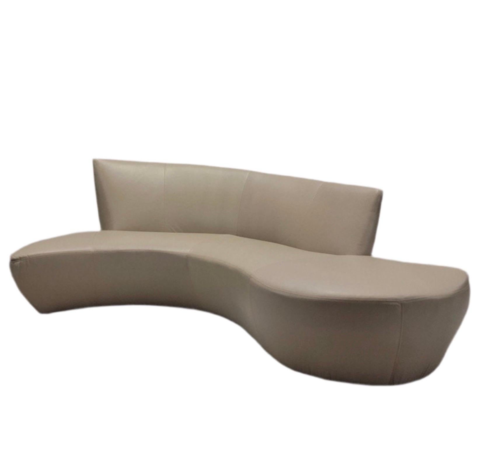 Mid-Century Modern Serpentine Sofa Newly Reupholstered in Leather For Sale 1