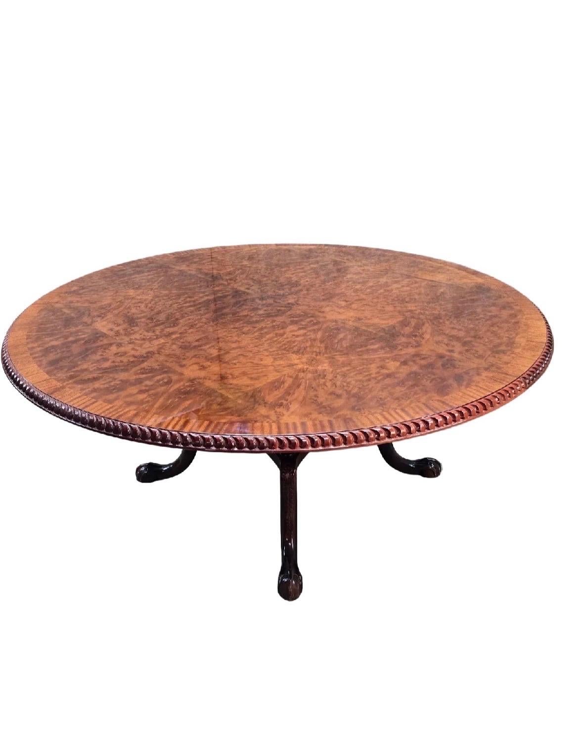 Vintage English Burr Walnut Veneer Pedestal Table in the Antique Style For Sale