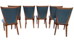 Sillas de Comedor Art Decó con Respaldo Curvo Escultórico de Ante Recién Tapizadas - Lote de 6