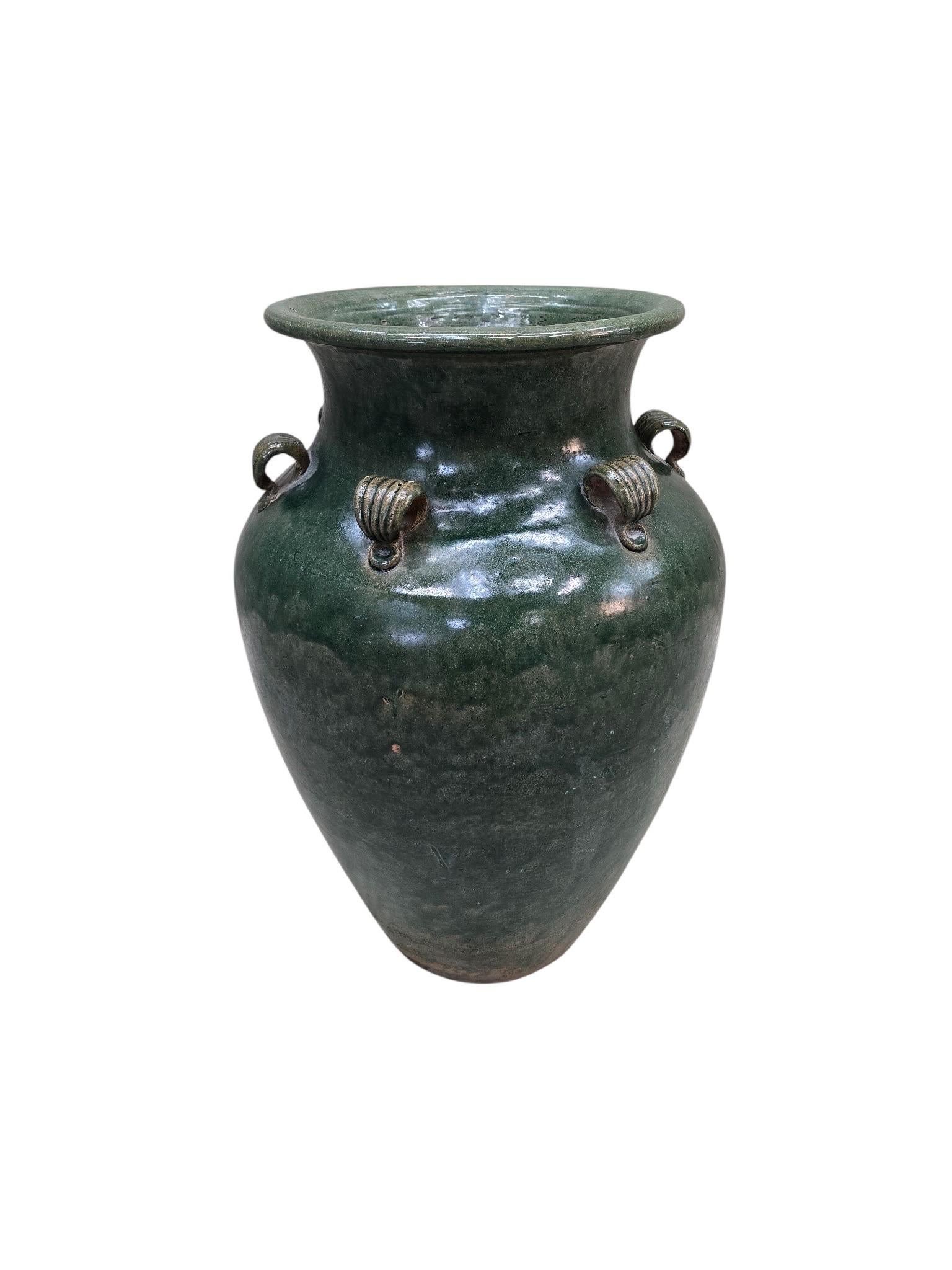 Antique Stoneware Small Green-Glazed Mataban Vase Jar