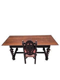 Antique Jacobean Revival Style Barley Twist Desk With Chair