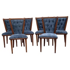 Art Deco Suede Sculptural Curved Back Dining Chairs Newly Reupholstered - 6 Art Deco Suede Sculptural Curved Back Dining Chairs Newly Reupholstered - 6