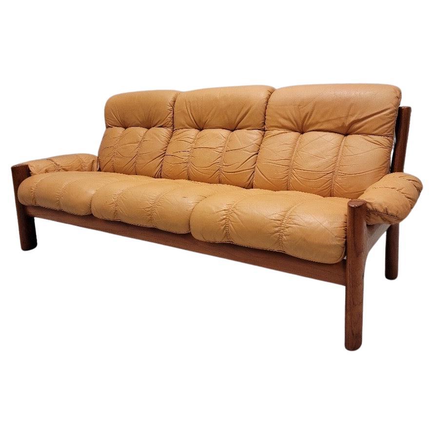 Mid Century Danish Modern Teak & Leather Sofa from Ekornes by Stressless For Sale