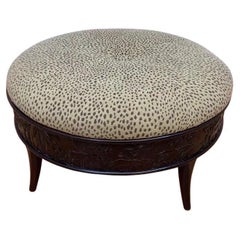 Sam Moore Cocktail Ottoman With Carved Frame & Cheetah Print Upholstery