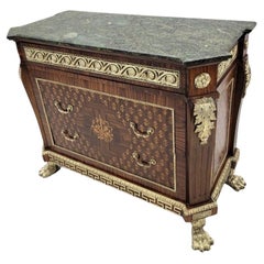 Antique French Empire Style Marquetry Inlay Chest Commode