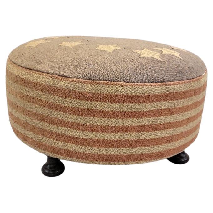 Betsy Ross - Ottoman vintage rustique recyclé Kilim Rustic American Flag