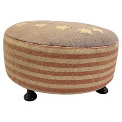 Vintage Rustic Betsy Ross Recycled Kilim Rustic American Flag Ottoman