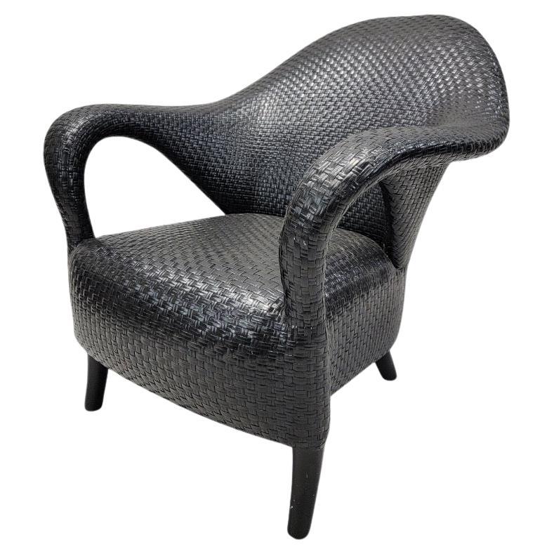 Vintage Italian Sculptural Woven Leather Rattan Style Lounge Chair