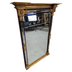 Vintage Empire Style Gilt Wall Mirror w/ Beveled Glass Edges & Cobalt Blue Trim