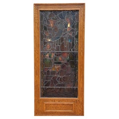 Antique Enclosed Light Box with Stained Glass Church Window