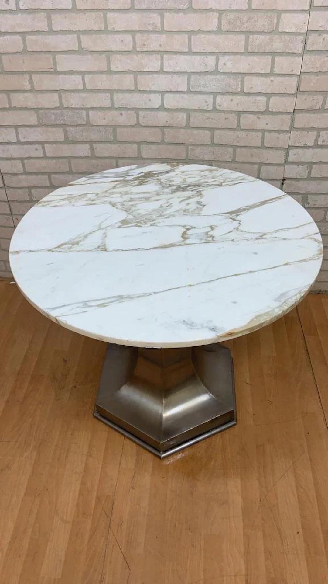 MCM Structural Metal Octagonal Pedestal Base Marble Top Cocktail Table In Good Condition For Sale In Chicago, IL
