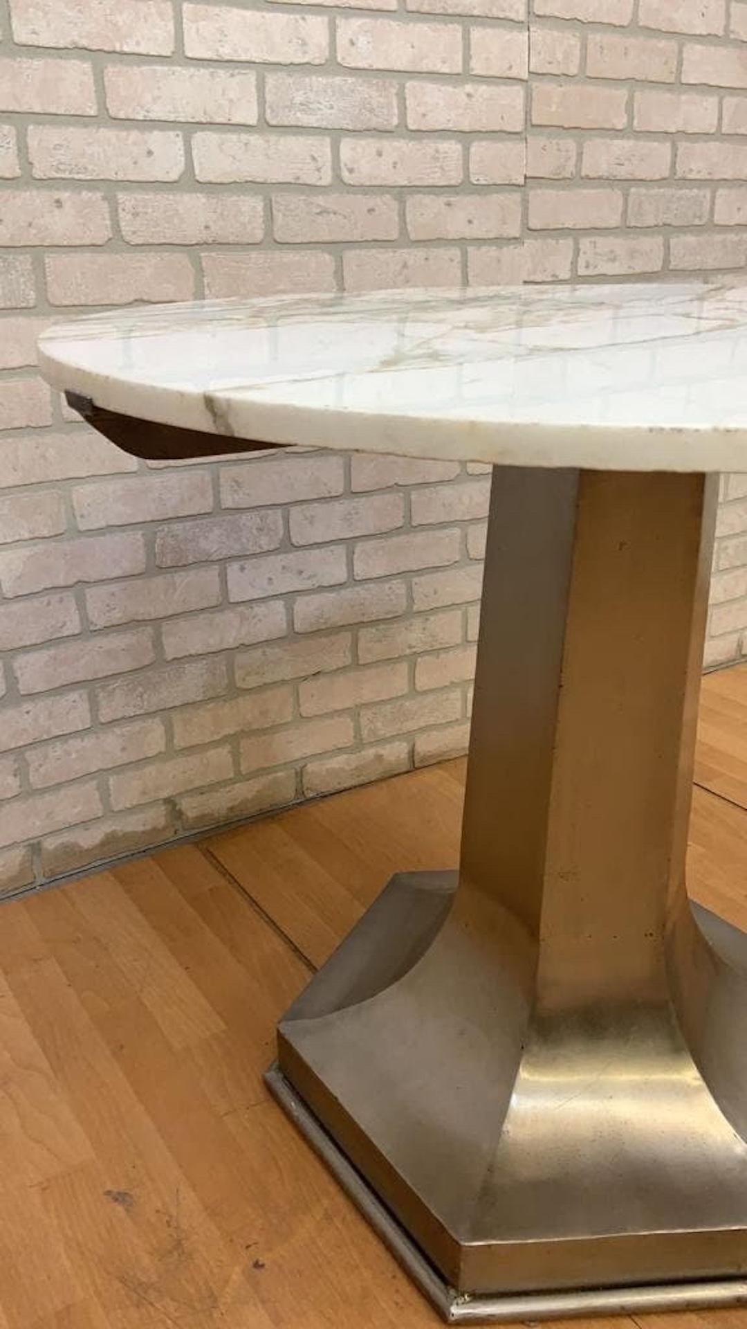 MCM Structural Metal Octagonal Pedestal Base Marble Top Cocktail Table For Sale 1