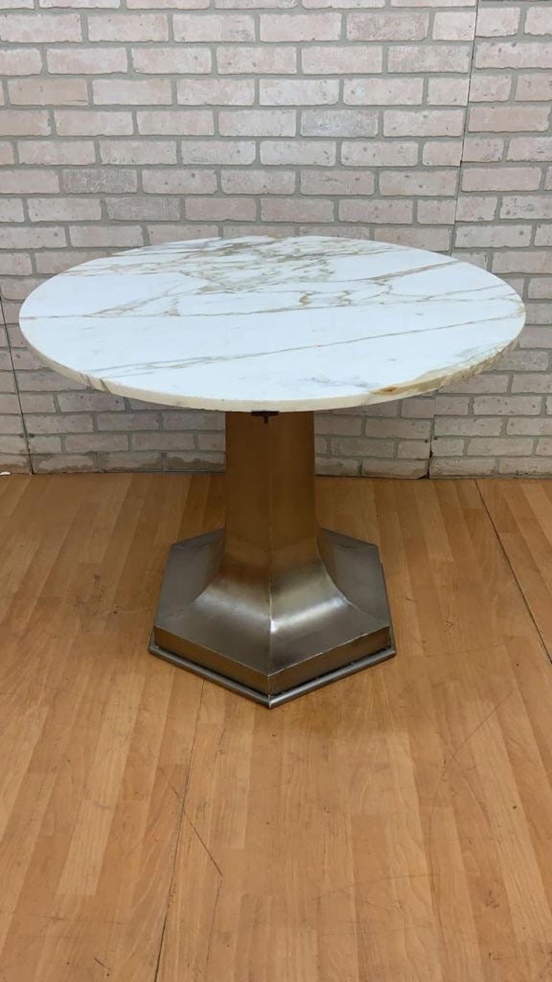 MCM Structural Metal Octagonal Pedestal Base Marble Top Cocktail Table For Sale 2