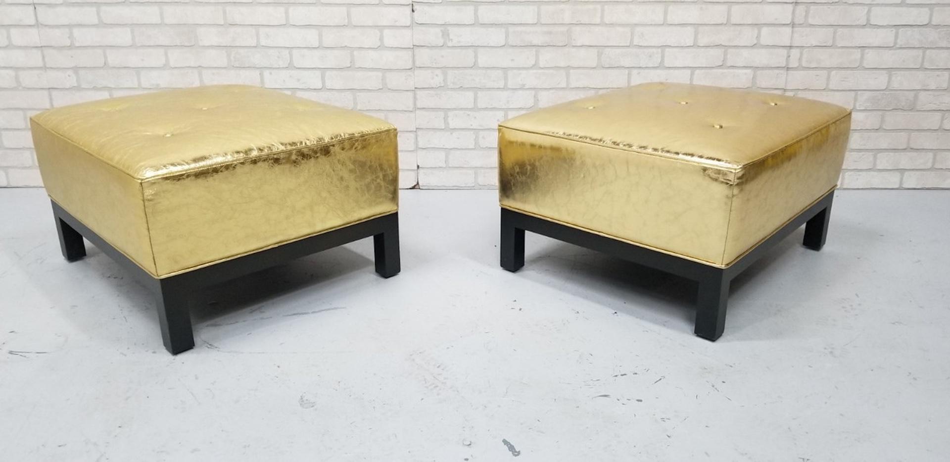 20th Century Hollywood Regency Christian Liaigre Style Stools Upholstered in Gold Leather For Sale