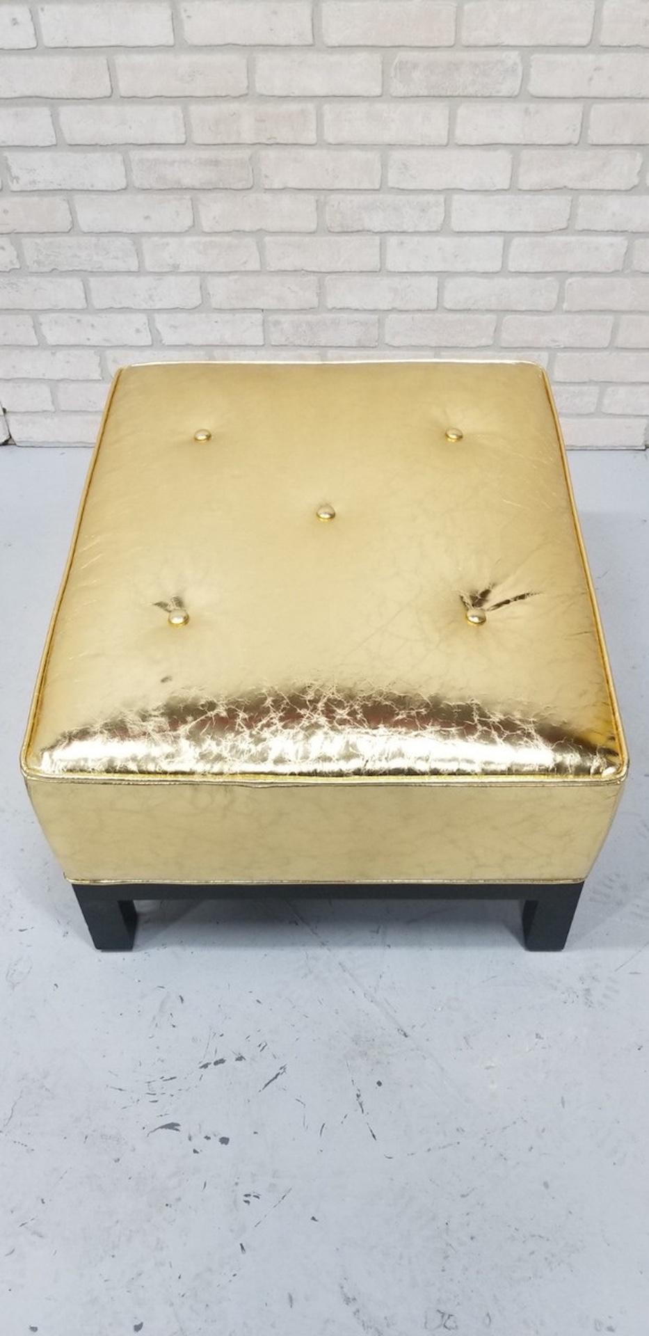 Hollywood Regency Christian Liaigre Style Stools Upholstered in Gold Leather For Sale 1