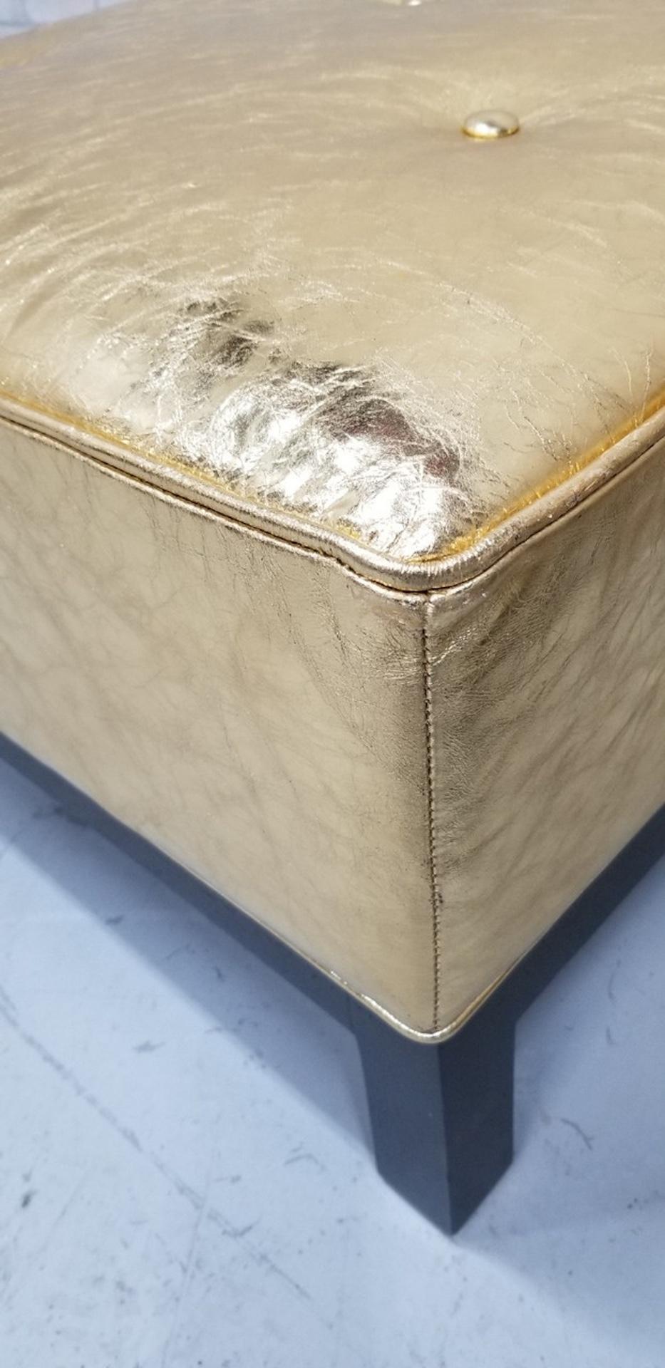 Hollywood Regency Christian Liaigre Style Stools Upholstered in Gold Leather For Sale 5