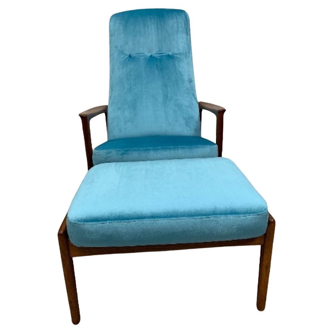 Vintage MCM Dänische Folke Ohlsson für DUX Style Stuhl 
Ottoman Neu gepolstert im Angebot