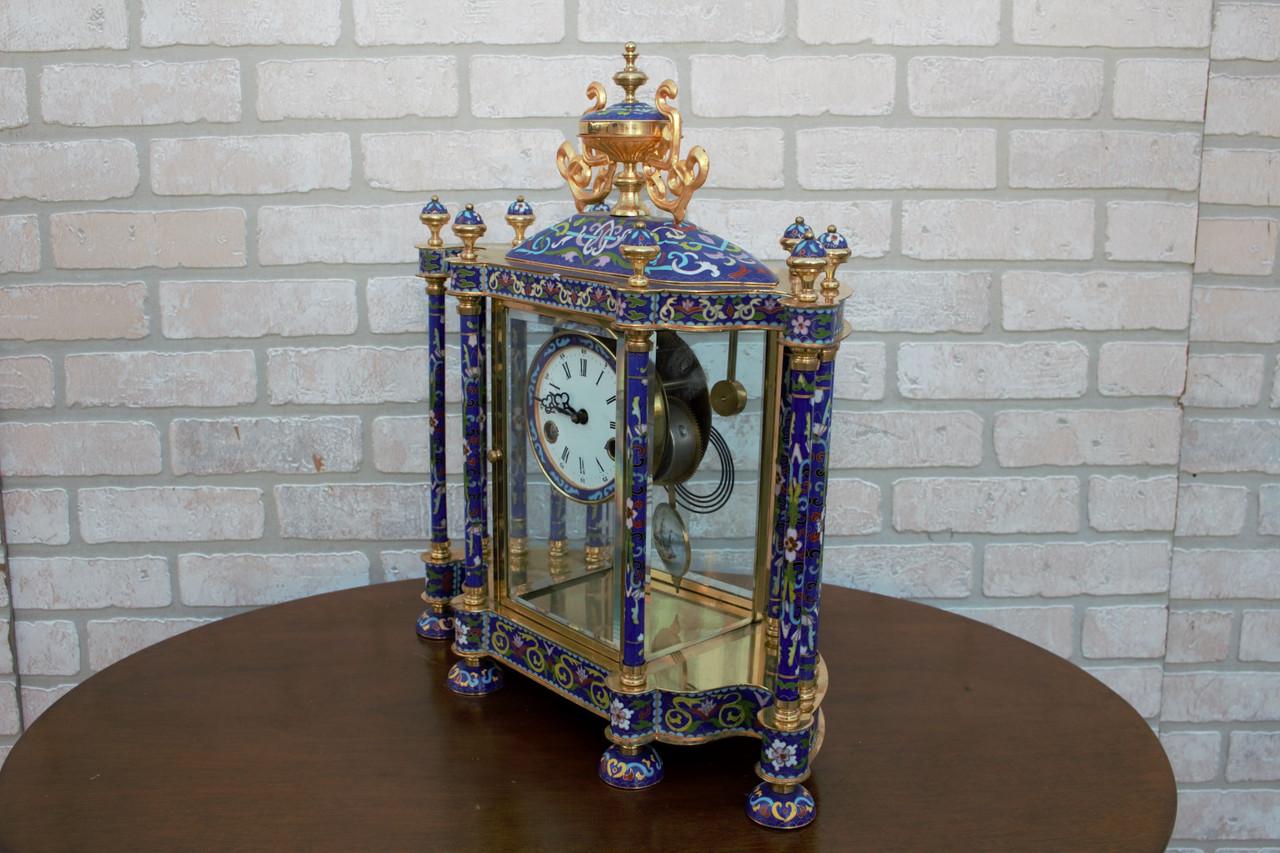 20th Century Mid Century Chinese Cloissoné Mantel Clock For Sale