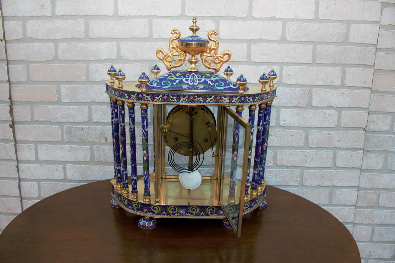 Mid Century Chinese Cloissoné Mantel Clock For Sale 3