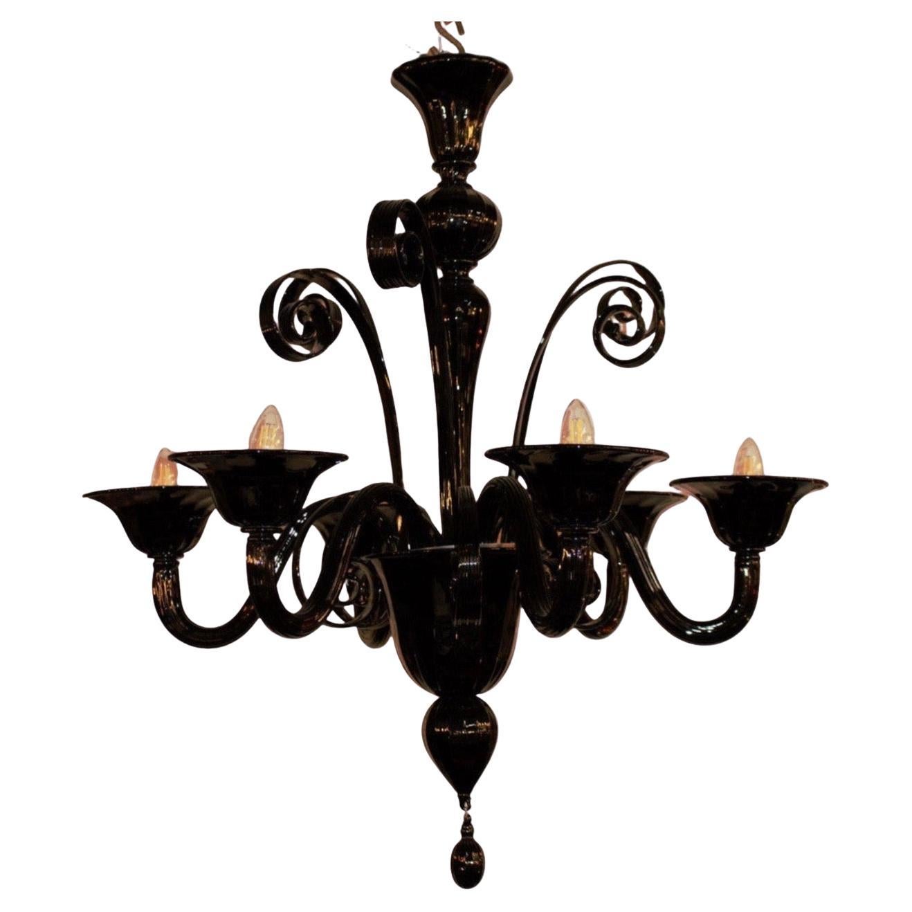 Lampadario vintage in vetro di Murano in nero