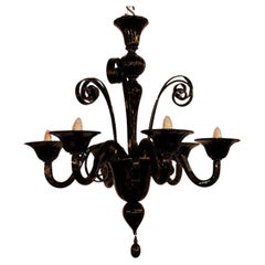 Lampadario vintage in vetro di Murano in nero