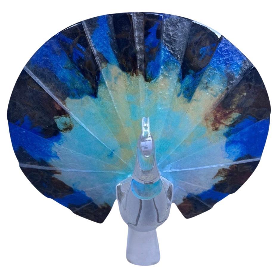 Vintage French Signed Daum Art Glass Pate de Verre Peacock Sculpture/Figurine