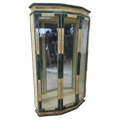 Retro Mid Century Modern Etched 
Hand Painted Brass Two Door Curio Display Cabinet