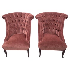 Vintage Queen Anne Style Tufted Wingback Chairs Newly Reupholstered - Pair