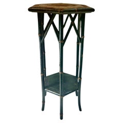 English Art Nouveau Bamboo Plant Stand with Carved Floral Top