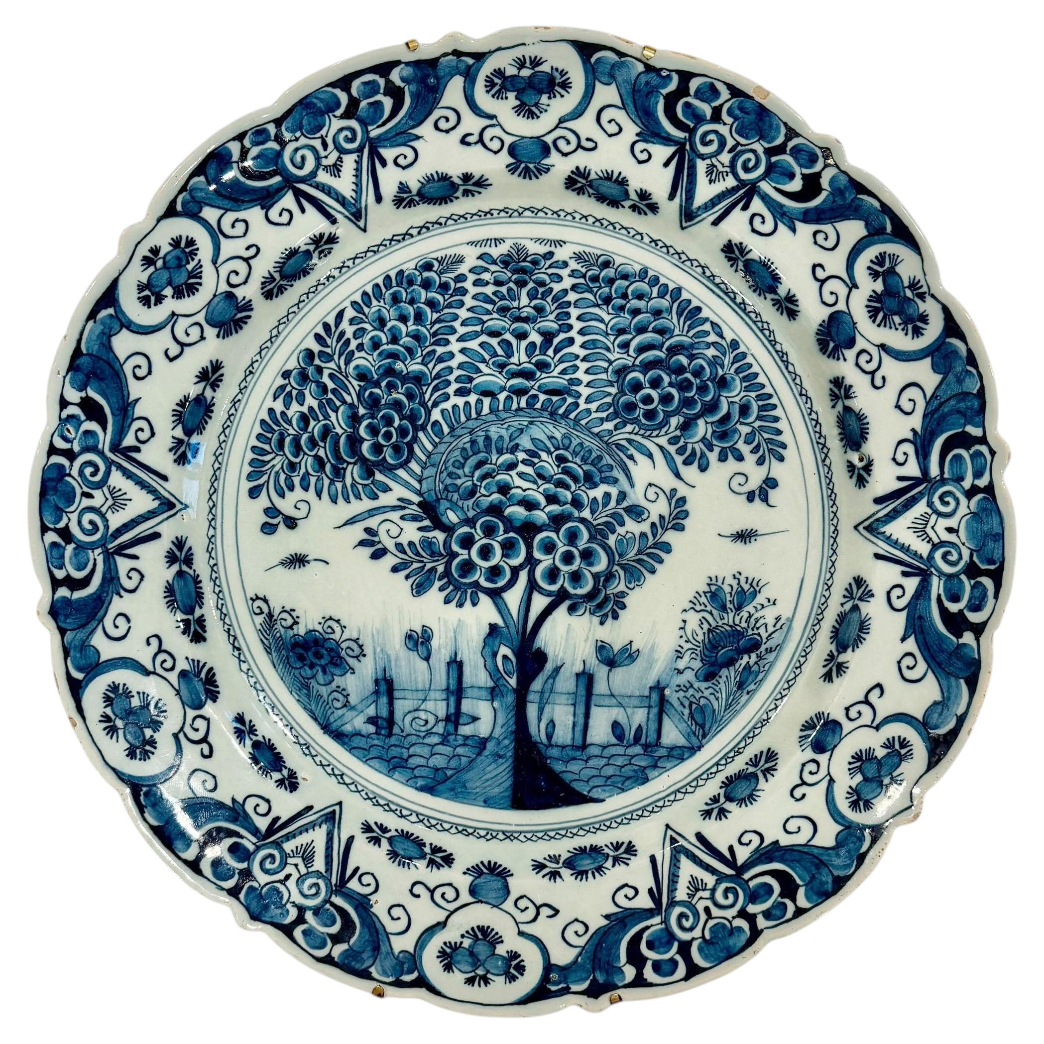18th Century Dutch Delftware Tea Tree Charger For Sale