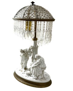Austrian Continental Figural Porcelain And Crystal Table Lamp