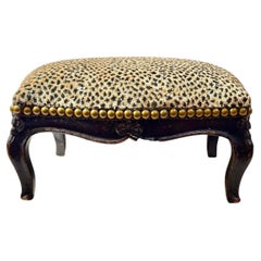 Late 18th Century French Carved Wood Footstool With Scalamandré Cheetah Velvet