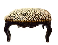 Late 18th Century French Carved Wood Footstool With Scalamandré Cheetah Velvet