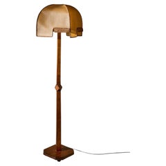 Lampada da terra in legno satinato in stile Art Déco con paralume in velum