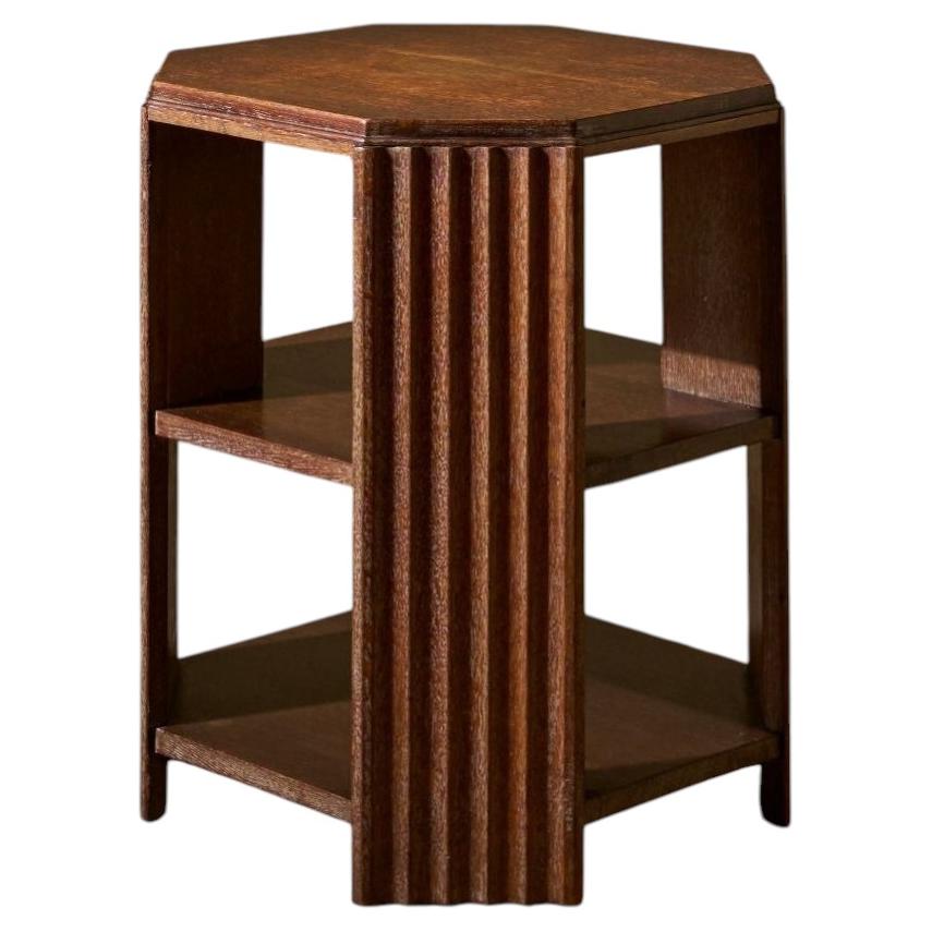Art Deco limed oak shelved side table For Sale