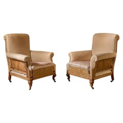 Pair of c.1900 English country house scroll back armchairs