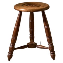Mid century turned oak stool in the manner of Charles Dudouyt