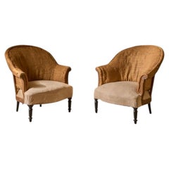 Paire de fauteuils baquets Napoléon III en toile de jute