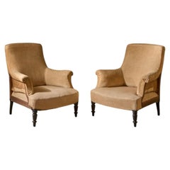 Pair of Napoleon III Plain square back armchairs