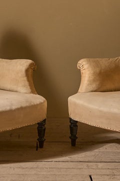 Pair of Napoleon III Plain square back armchairs